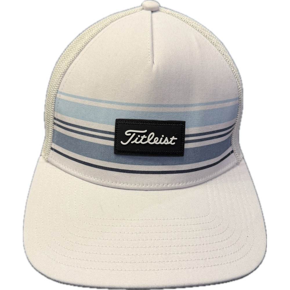 Titleist Oceanside Stripe‎ Hat Mens M/L White Blue Mesh Back Golf Cap